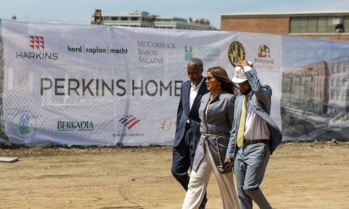 HABC President & CEO Janet Abrahams with city officials walking through the Perkins Deconstruction site
